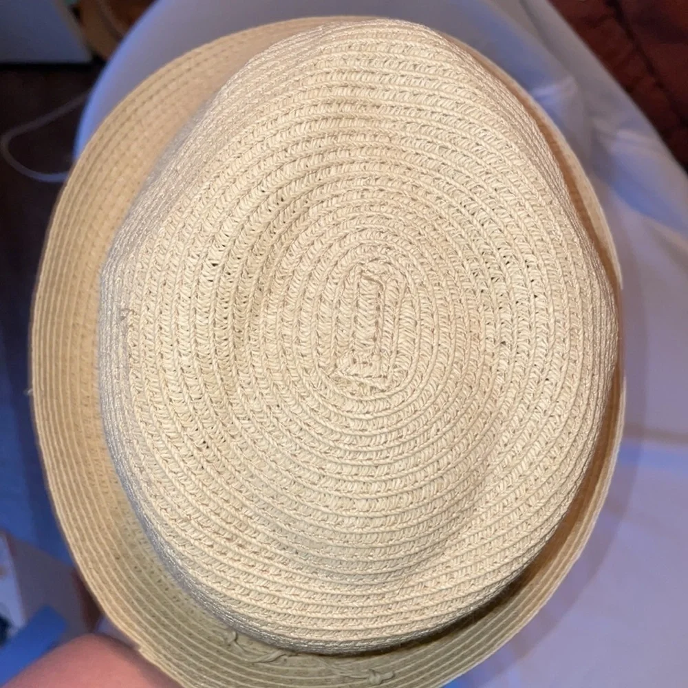 Nine West Straw Fedora Hat with Bead Tassel Charm Details Tan